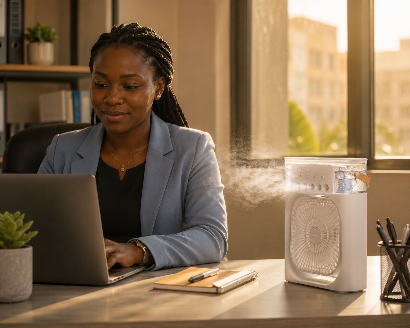 Ventilateur Brumisateur Portable — Fraîcheur & Air Humidifié Toute la Nuit