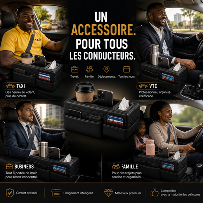 ConfortDrive™ — Organiseur Accoudoir Multifonction avec Porte-Gobelet
