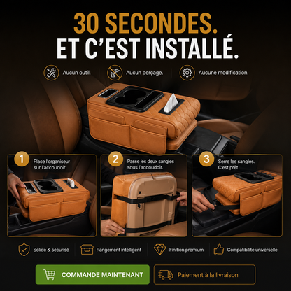 ConfortDrive™ — Organiseur Accoudoir Multifonction avec Porte-Gobelet