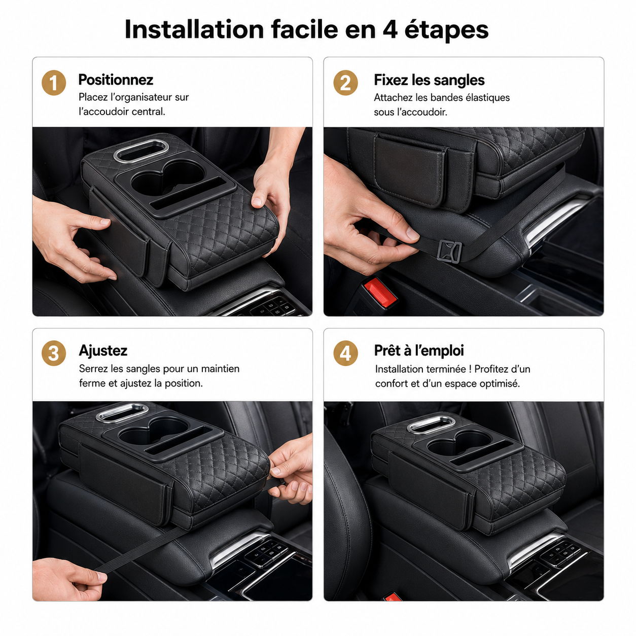 ConfortDrive™ — Organiseur Accoudoir Multifonction avec Porte-Gobelet