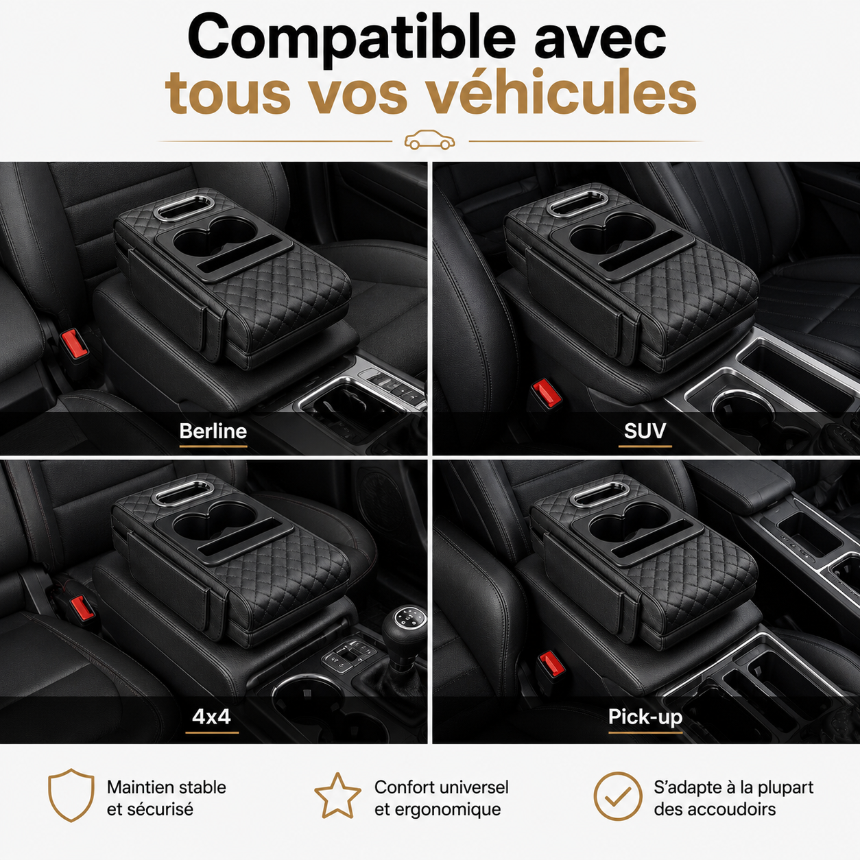 ConfortDrive™ — Organiseur Accoudoir Multifonction avec Porte-Gobelet
