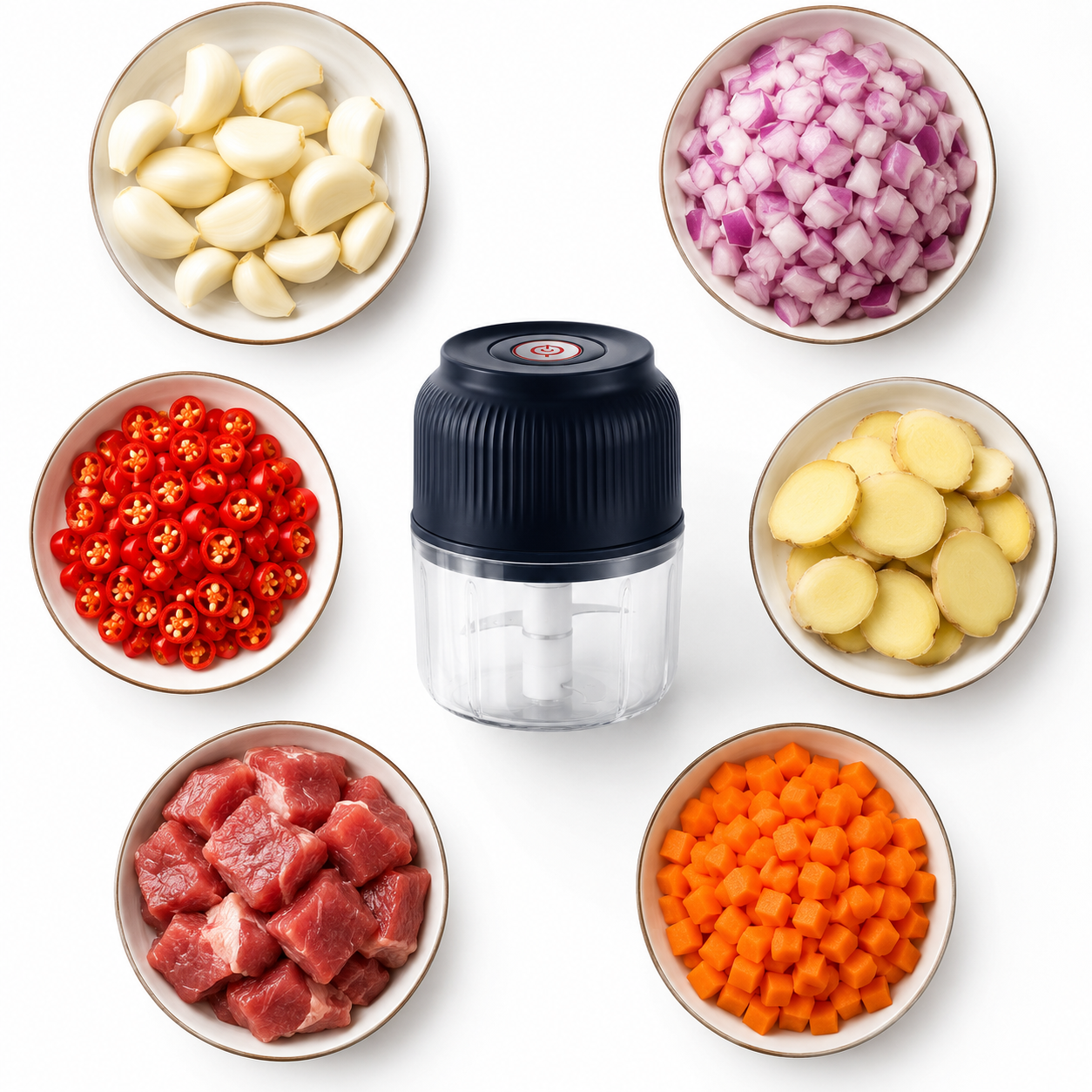 Hachoir Électrique Portable — Ail, Oignon & Piment en 10 Secondes