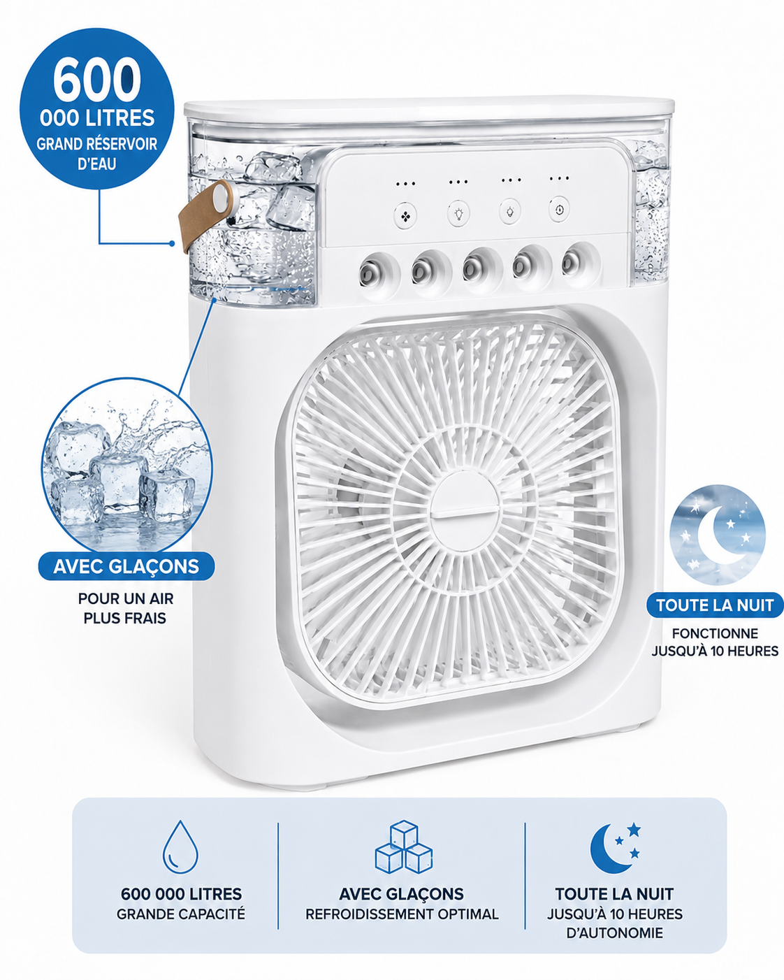 Ventilateur Brumisateur Portable — Fraîcheur & Air Humidifié Toute la Nuit