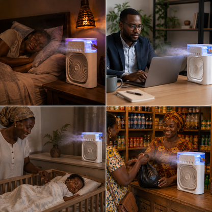 Ventilateur Brumisateur Portable — Fraîcheur & Air Humidifié Toute la Nuit